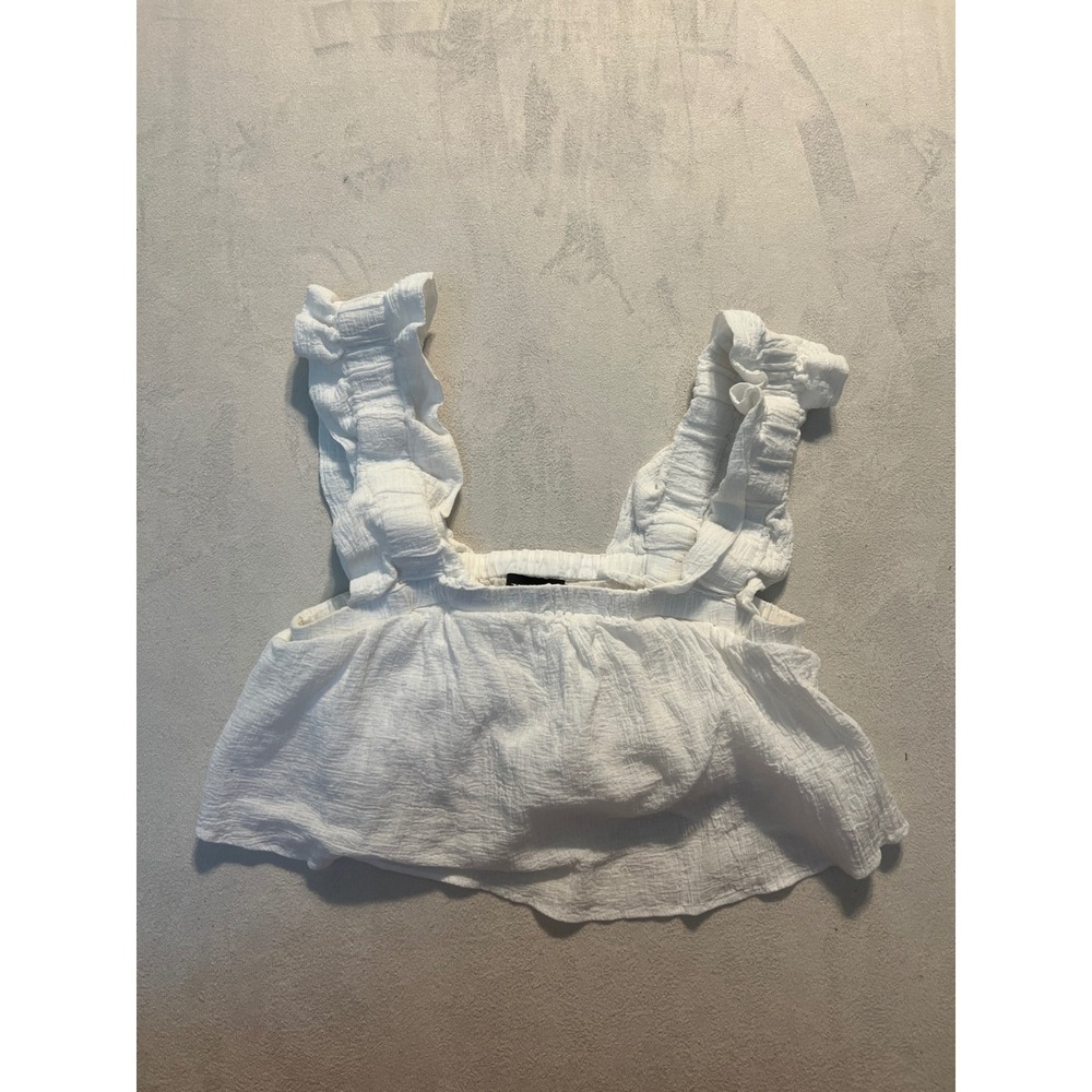 VICI White Ruffle Strap Cotton Gauze Babydoll Crop Top NVT0129 Small